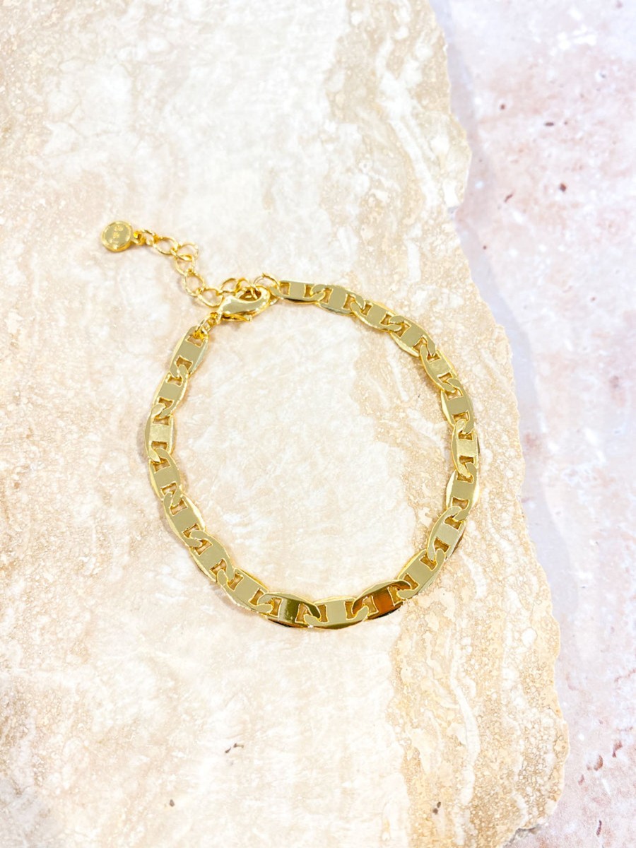 Jewellery Angels Whisper | Flat Mariner Chain Gold Plated Bracelet