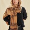 Scarves Angels Whisper | Plaid Frayed Ends Scarf Tan