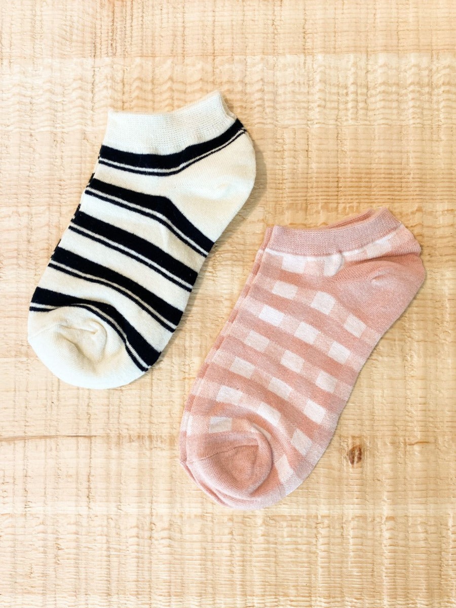 Other Angels Whisper | Check & Stripe Ankle Socks 2 Pack