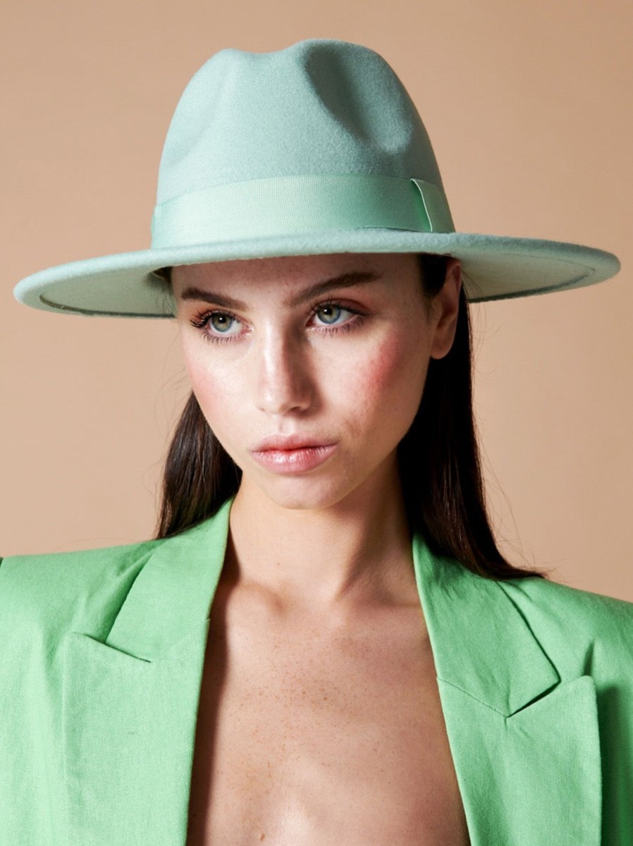 Headwear Angels Whisper | Lia Boho Fedora Felt Hat In Green