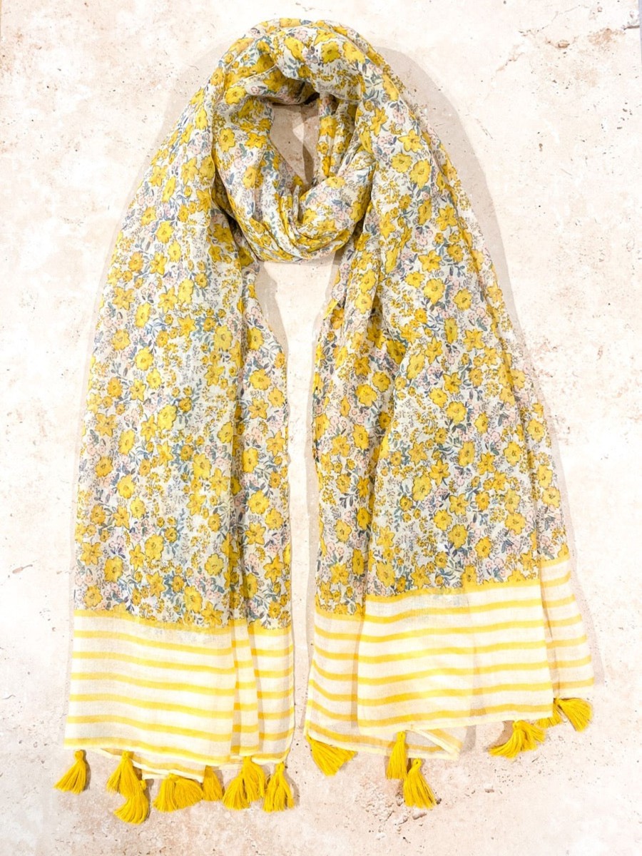 Scarves Angels Whisper | Floral Print Striped Lightweight Scarf