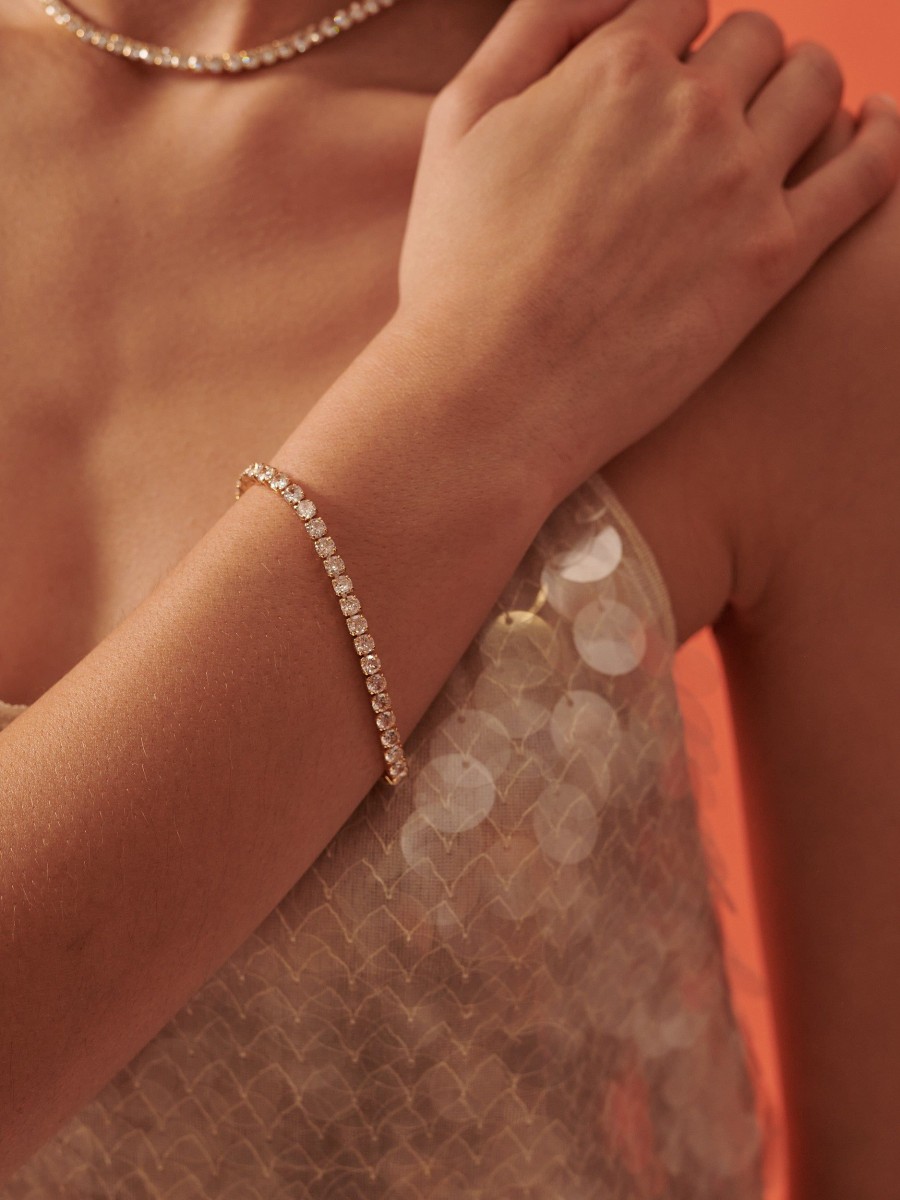 Jewellery Angels Whisper | Tennis Diamante 18K Gold Plated Bracelet