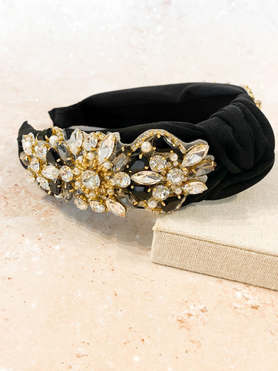 Hair Accessories Angels Whisper | Alva Embellished Knotted Headband Black