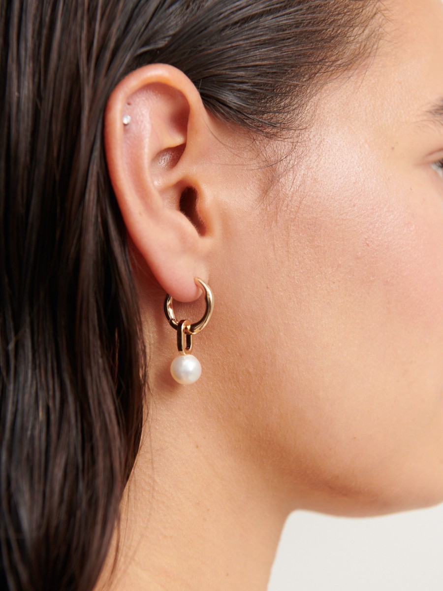 Jewellery Angels Whisper | Bella Hoop Pearl Gold Plated Earrings