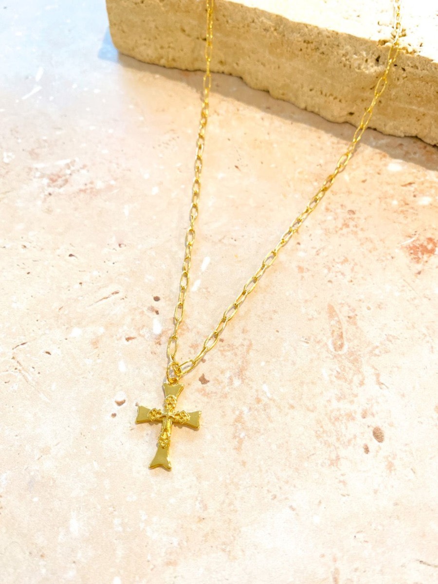 Jewellery Angels Whisper | Cross Charm Gold Plated Necklace