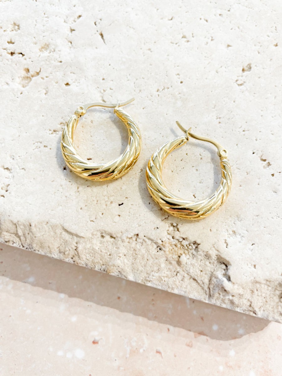 Jewellery Angels Whisper | Spiral Swirl Hoops Gold Plated Earrings