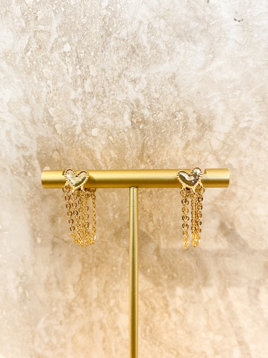 Jewellery Angels Whisper | Amy Heart Chain Gold Plated Earrings