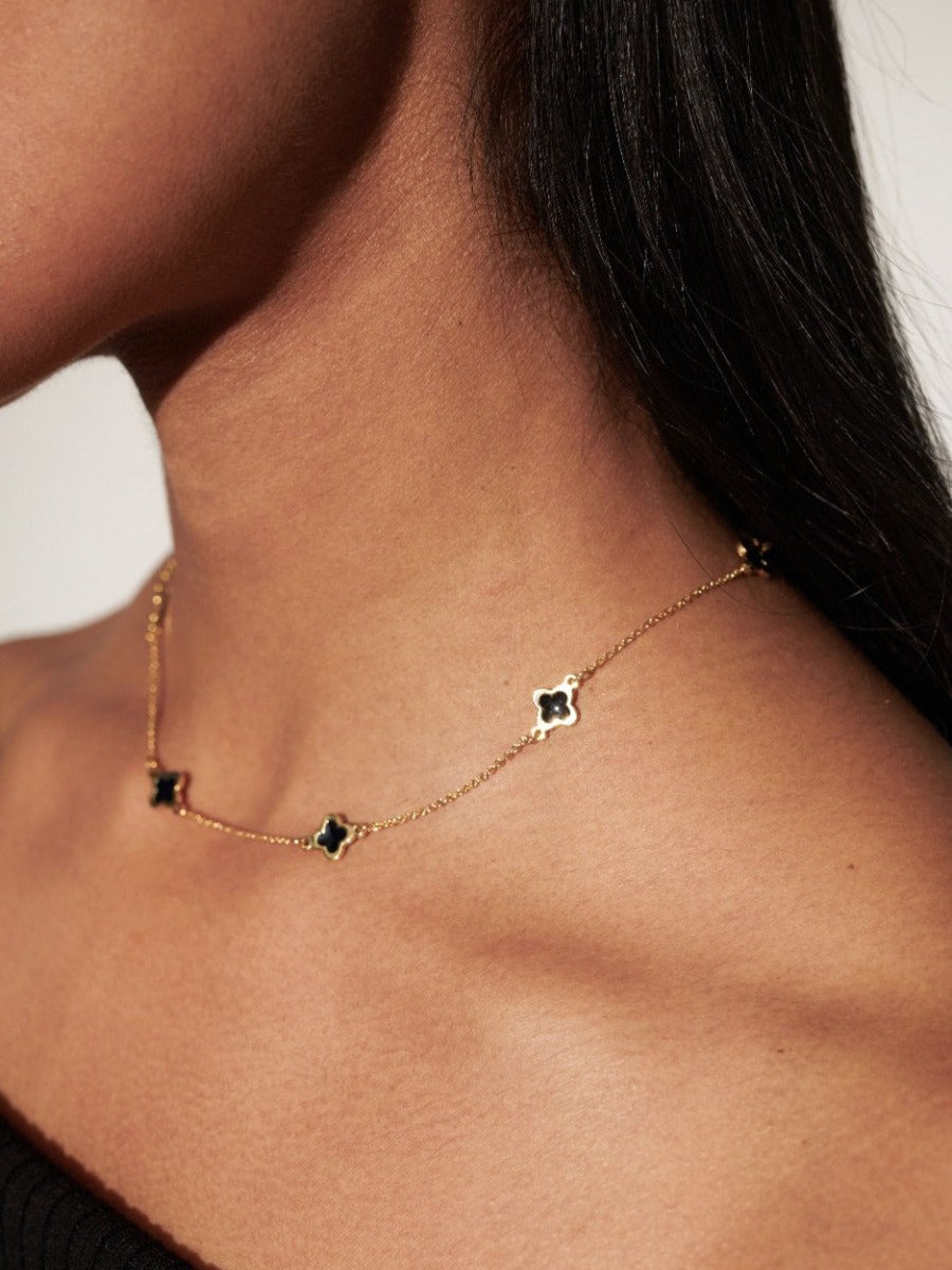 Jewellery Angels Whisper | Black Clover 18K Gold Plated Necklace