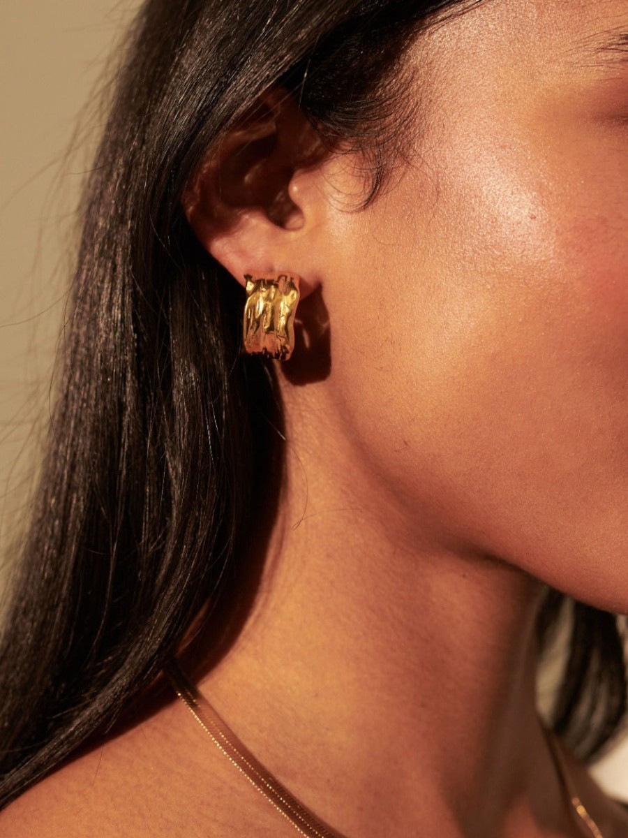 Jewellery Angels Whisper | Sculpted Hoop Gold Plated Earrings