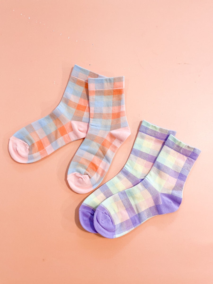 Other Angels Whisper | Pastel Checkered Crew Socks