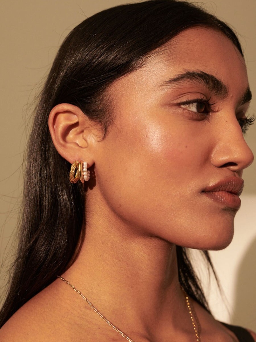 Jewellery Angels Whisper | Trio Pearl Layered Gold Plated Earrings