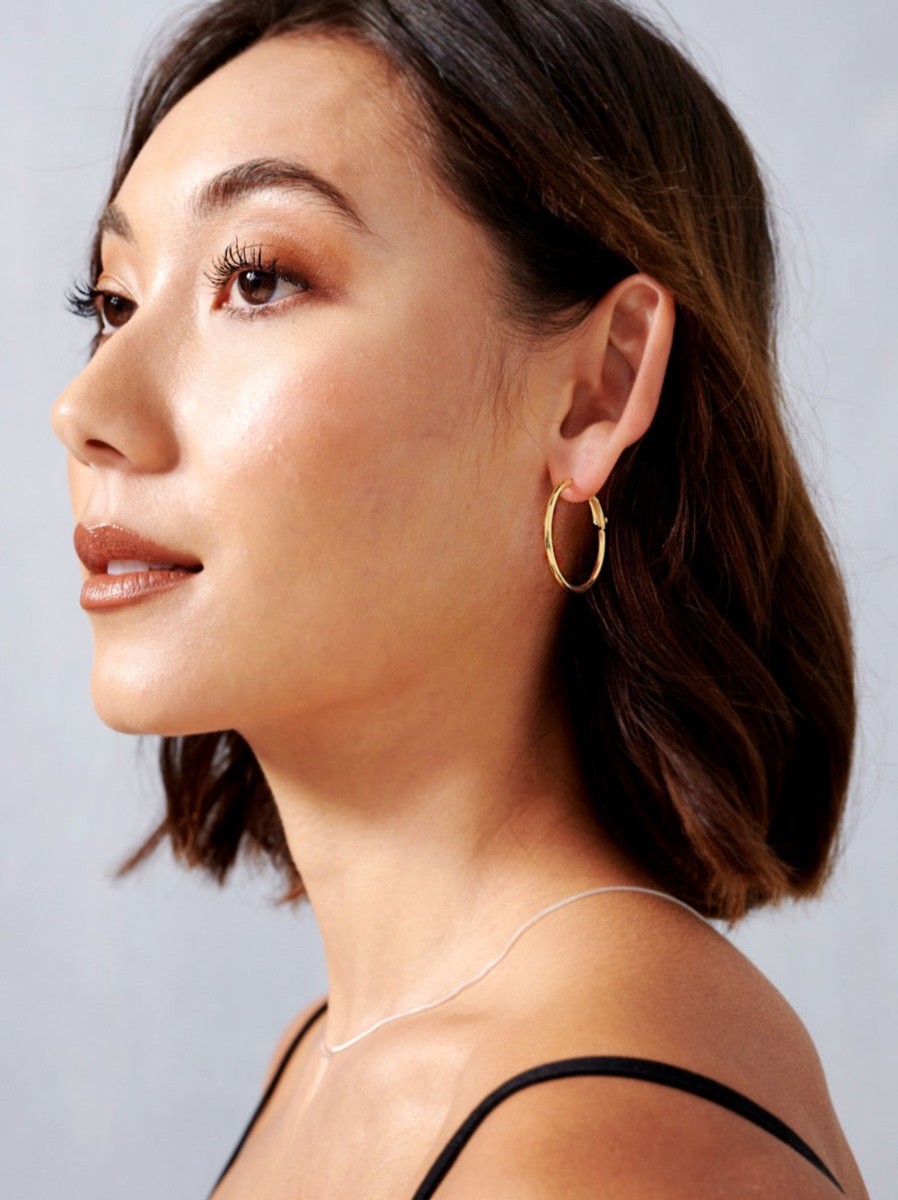 Jewellery Angels Whisper | 30Mm Classic Gold Plated Hoops