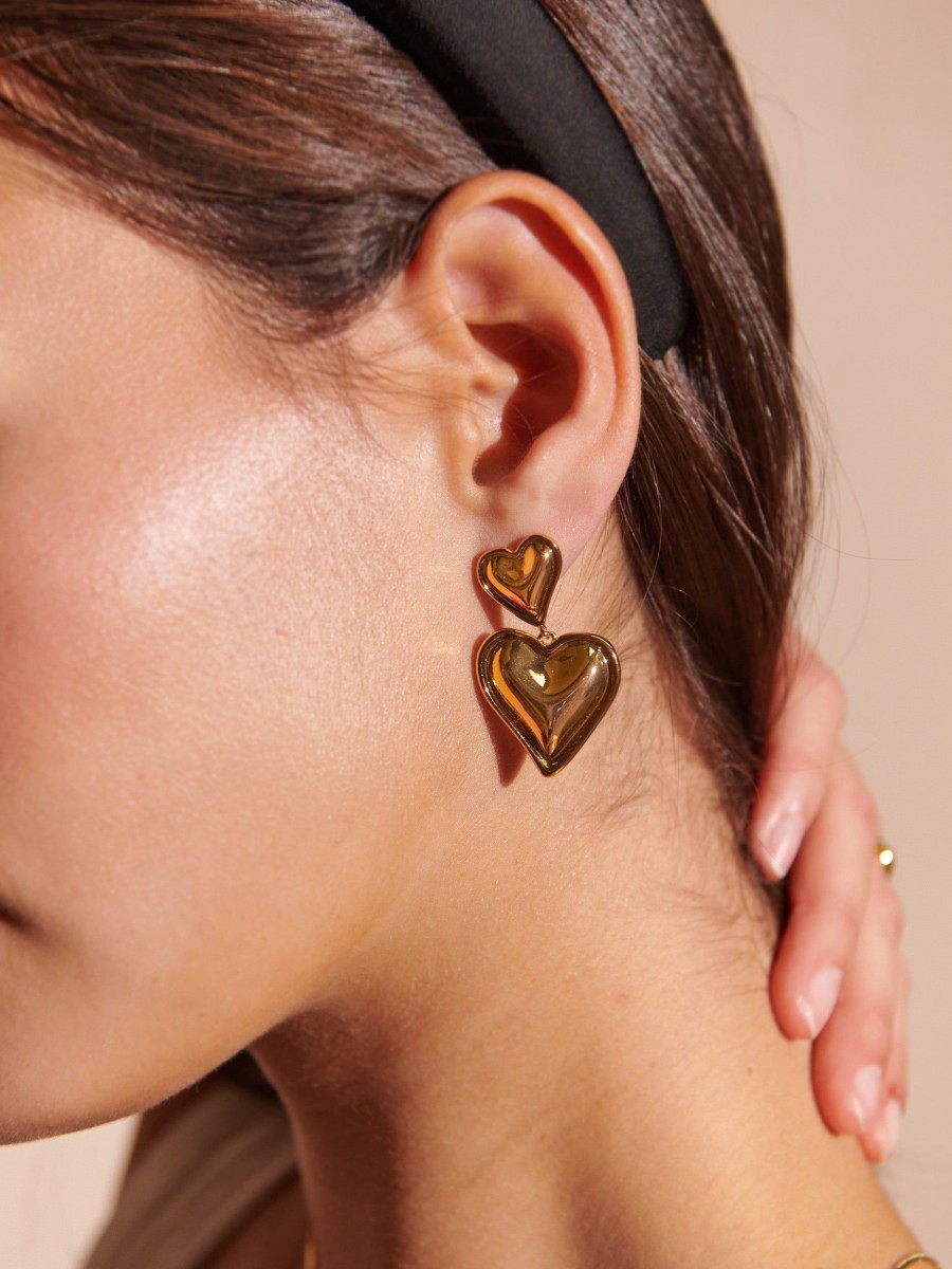 Jewellery Angels Whisper | Double Heart 18K Gold Plated Earrings