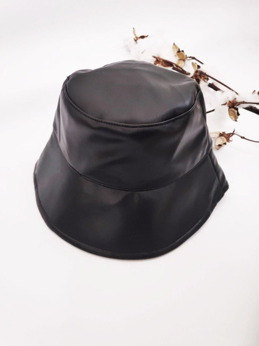 Headwear Angels Whisper | Hazel Leather Look Bucket Hat Black