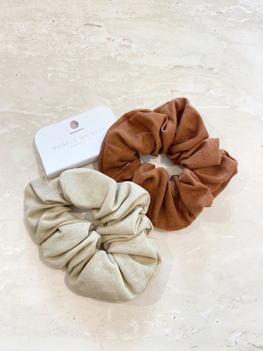 Hair Accessories Angels Whisper | Mild Chocolate Linen Scrunchie Pack