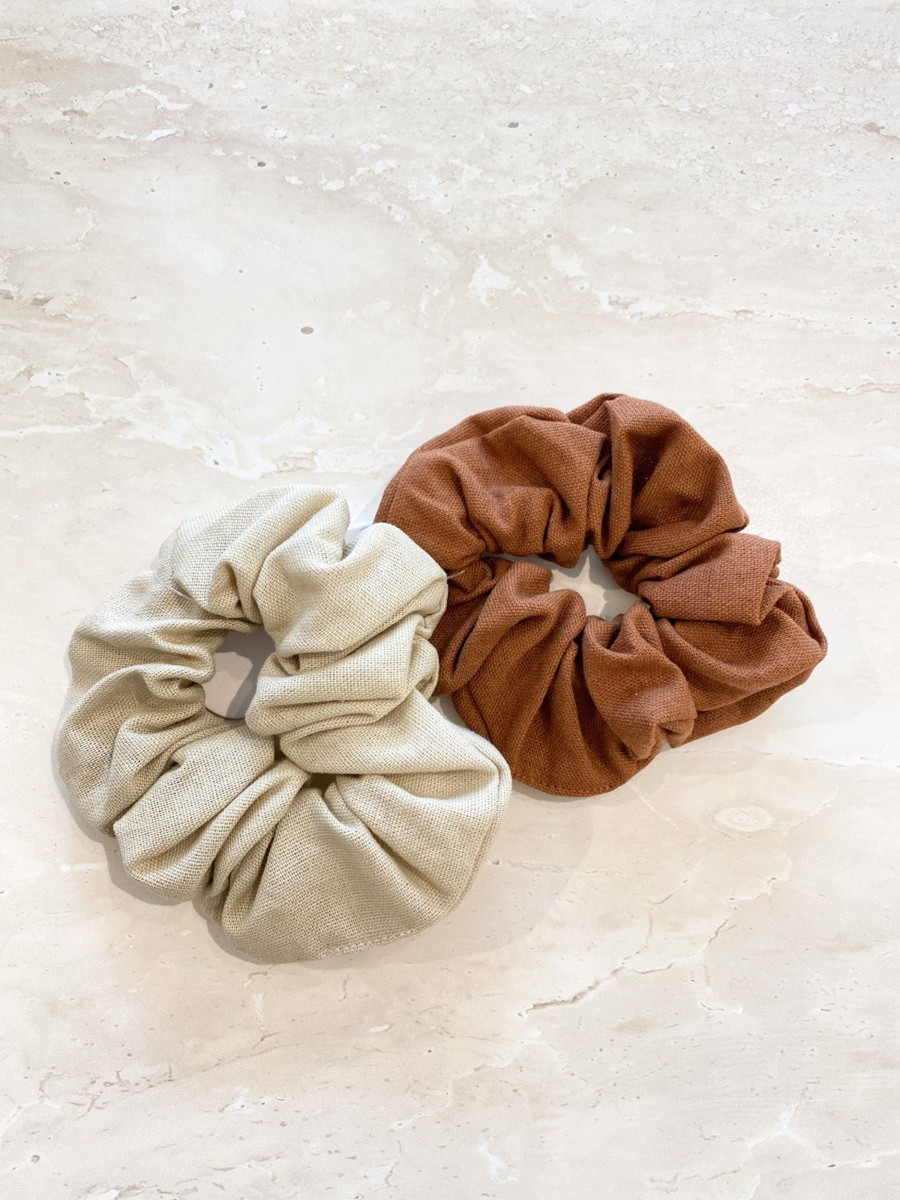 Hair Accessories Angels Whisper | Mild Chocolate Linen Scrunchie Pack