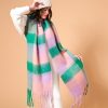 Scarves Angels Whisper | Pink & Green Checkered Fluffy Scarf