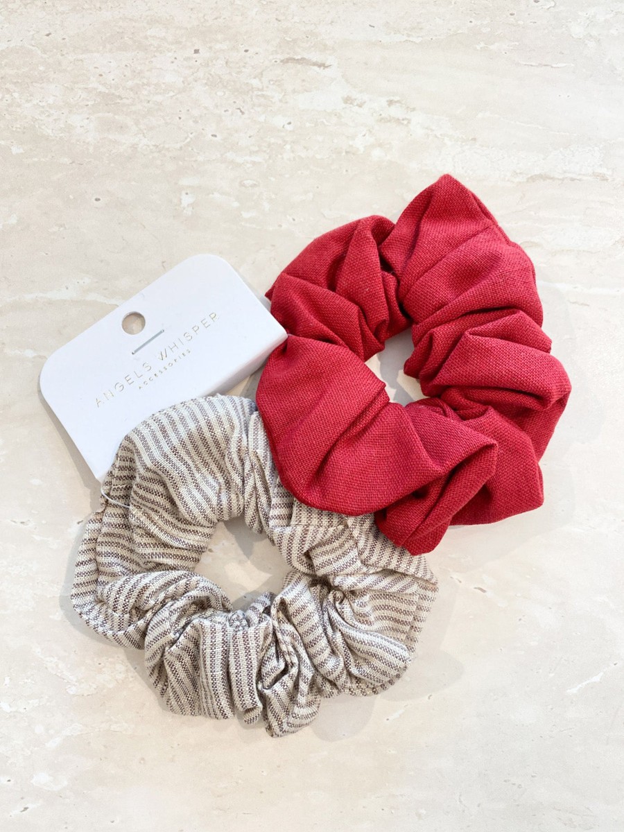 Hair Accessories Angels Whisper | Cherry Crush Linen Scrunchie Pack