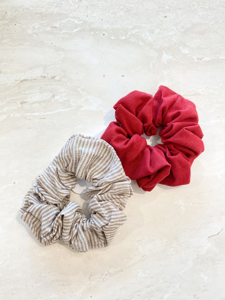 Hair Accessories Angels Whisper | Cherry Crush Linen Scrunchie Pack