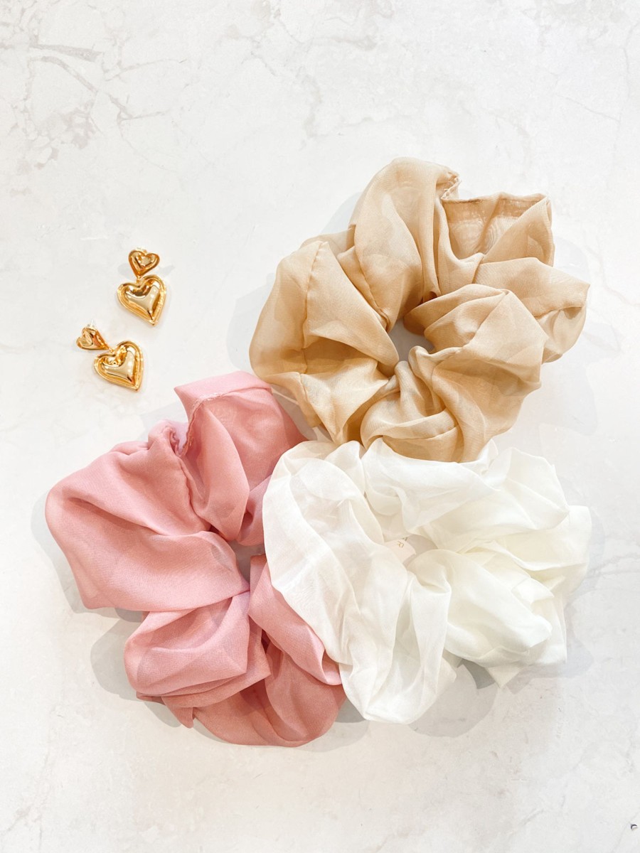 Hair Accessories Angels Whisper | Chiffon Candy Crush Scrunchies Trio - Strawberry