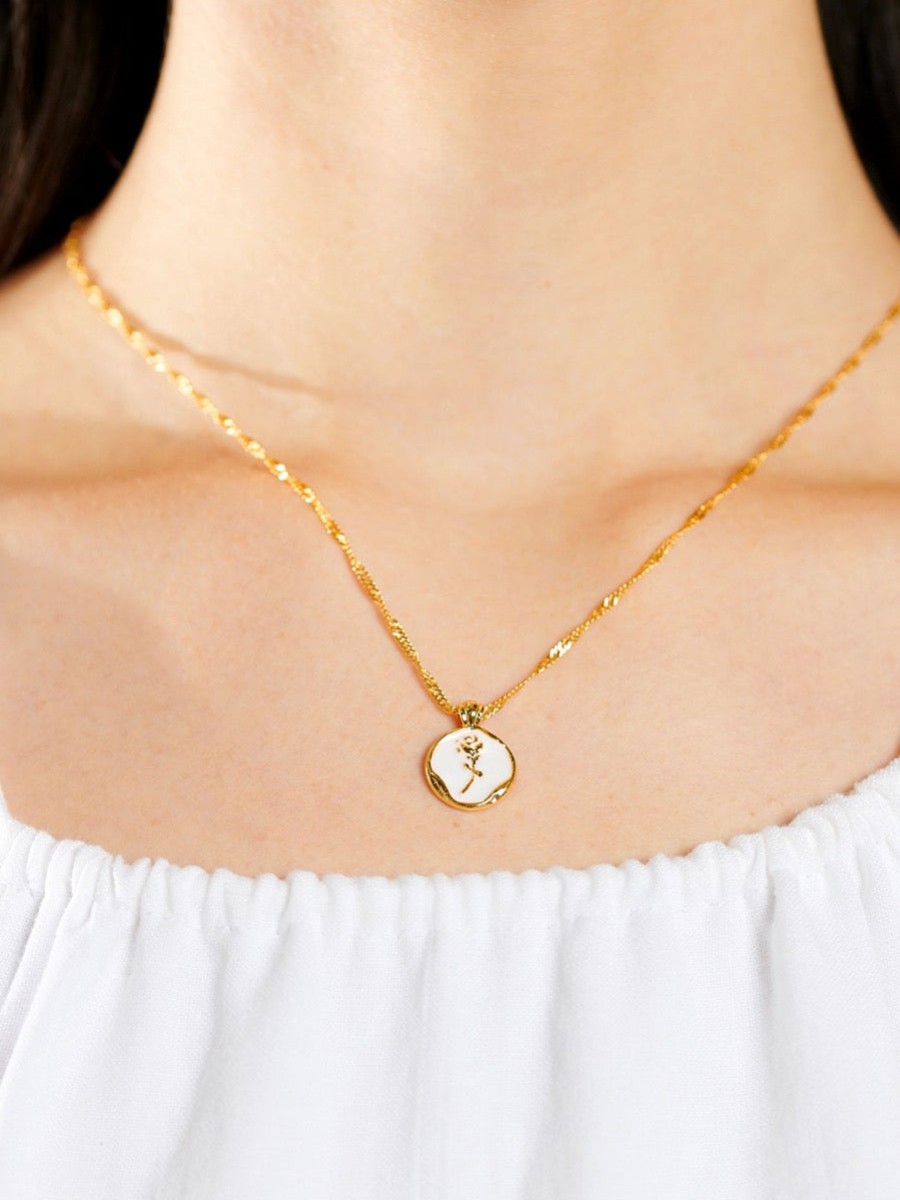 Jewellery Angels Whisper | Rose Enamelled 18K Gold Plated Necklace