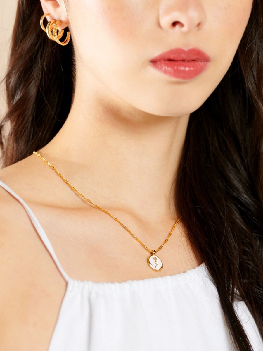 Jewellery Angels Whisper | Rose Enamelled 18K Gold Plated Necklace