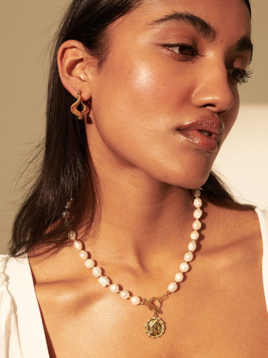 Jewellery Angels Whisper | Pearl T-Bar Gold Plated Necklace