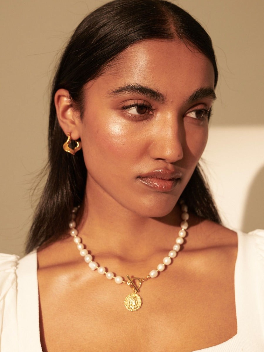 Jewellery Angels Whisper | Pearl T-Bar Gold Plated Necklace