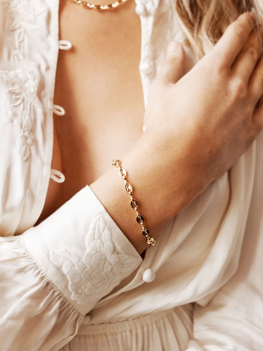 Jewellery Angels Whisper | Puff Mariner Chain Gold Plated Bracelet