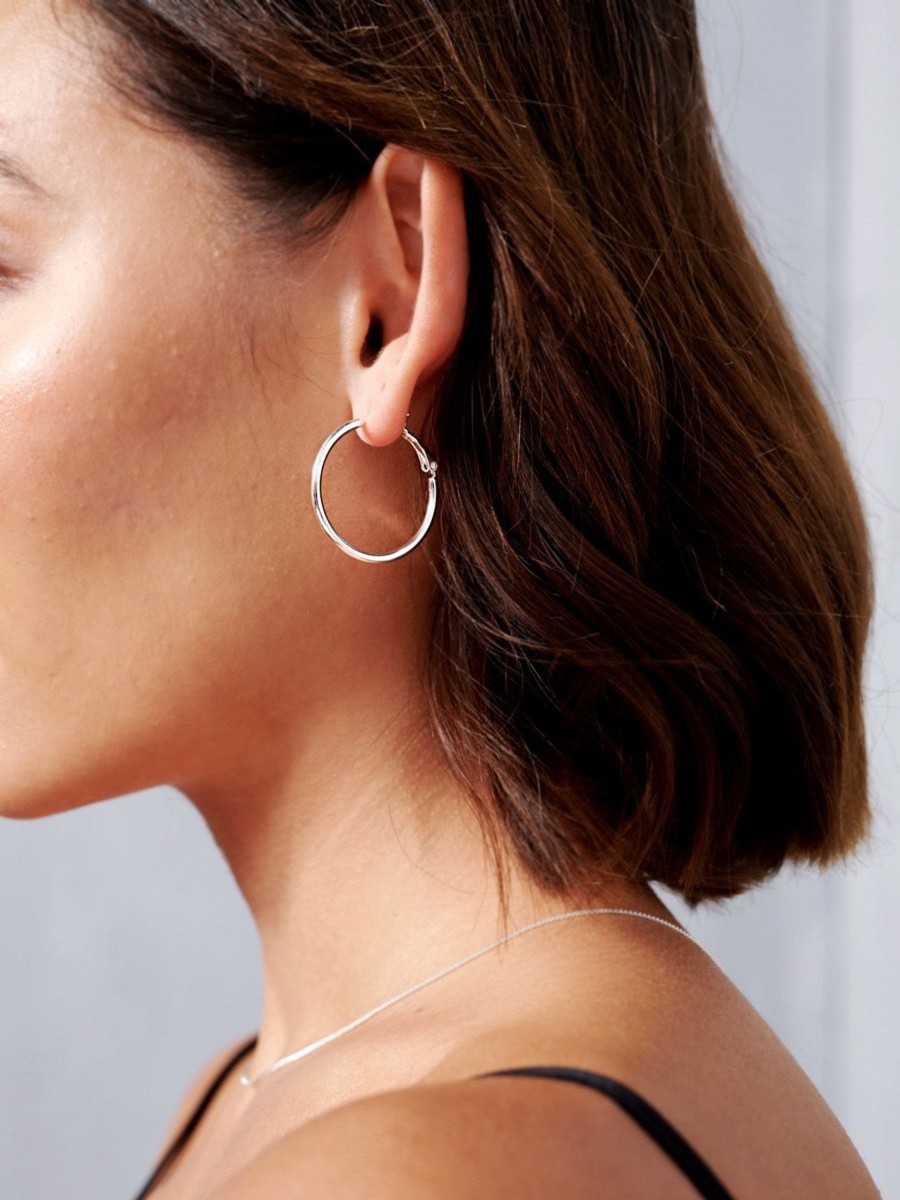 Jewellery Angels Whisper | 30Mm Classic Silver Plated Hoops