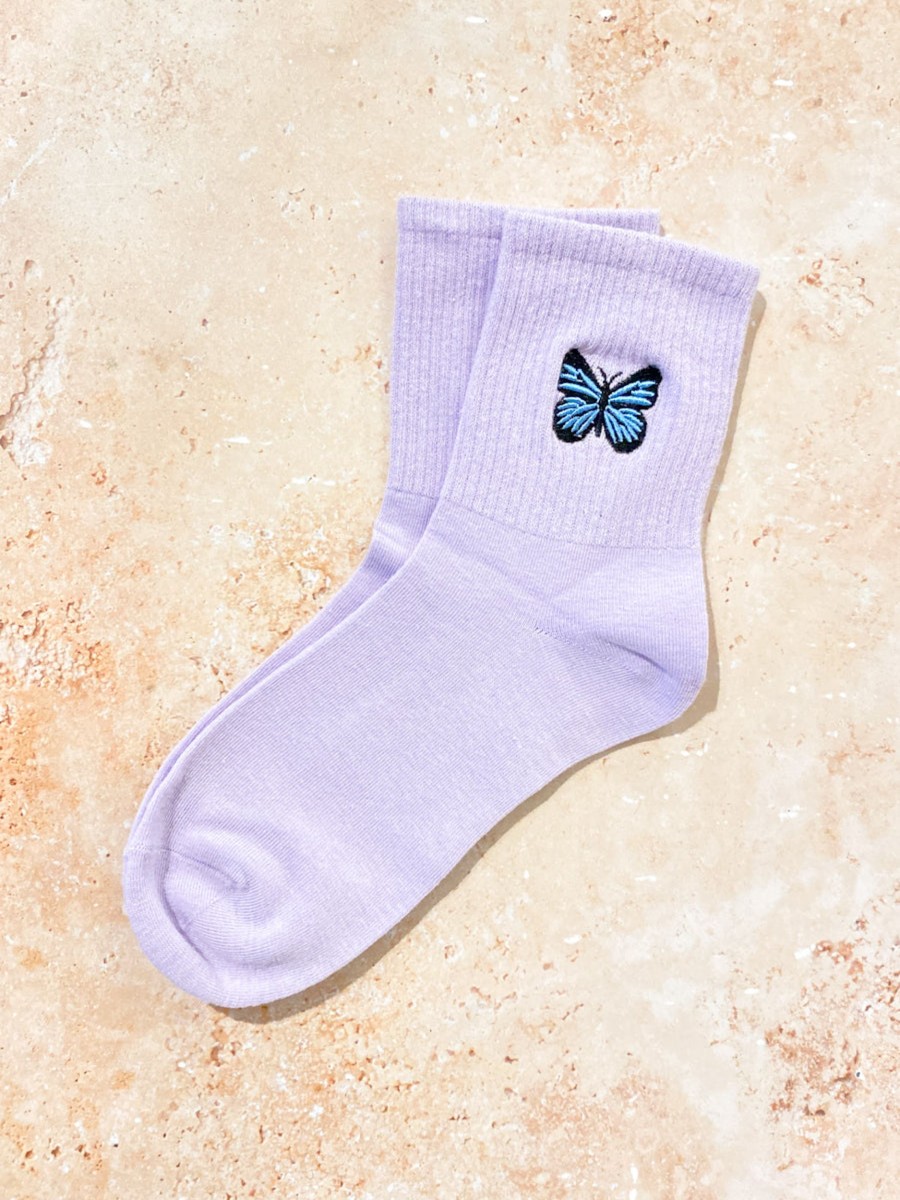 Other Angels Whisper | Embroidered Butterfly Crew Socks