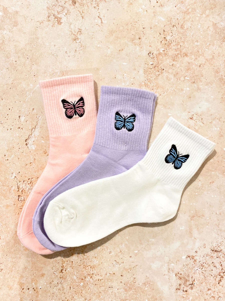 Other Angels Whisper | Embroidered Butterfly Crew Socks