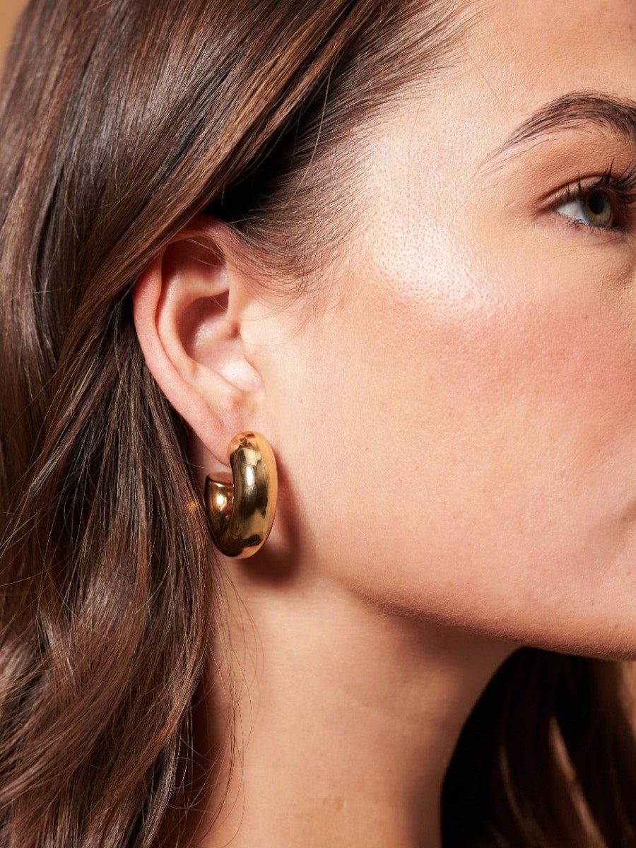 Jewellery Angels Whisper | Bold Macaroni Loop Gold Plated Earrings