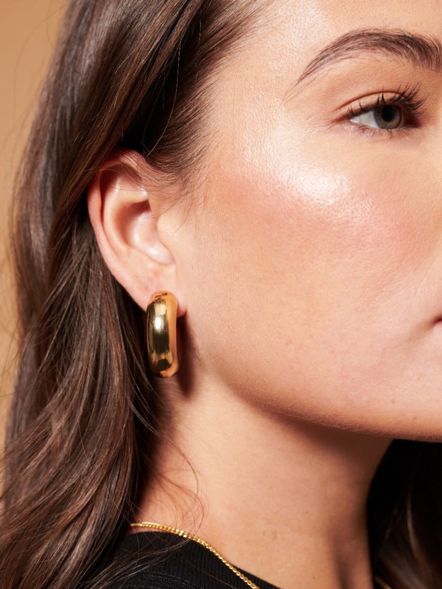 Jewellery Angels Whisper | Bold Macaroni Loop Gold Plated Earrings