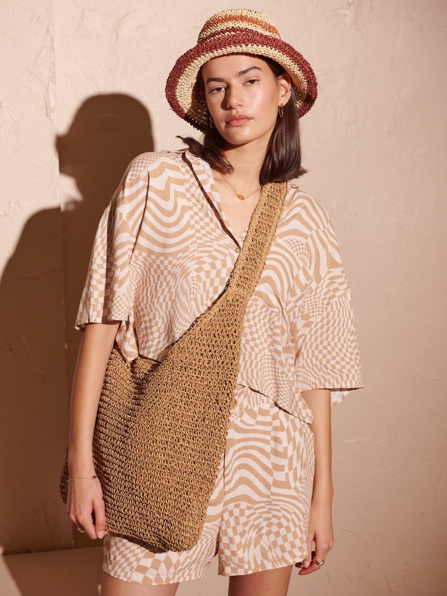 Headwear Angels Whisper | Alana Striped Straw Bucket Hat