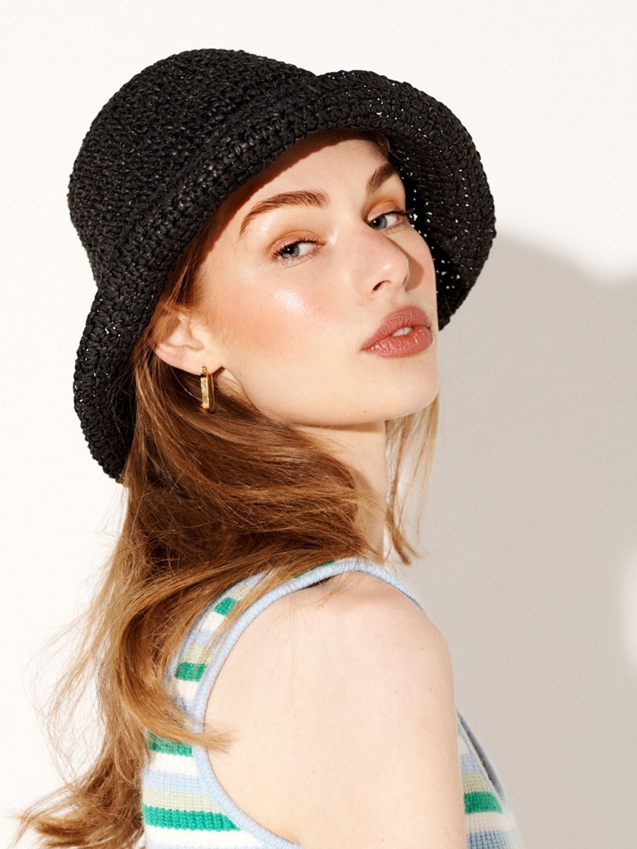 Headwear Angels Whisper | Dahlia Straw Bucket Hat Black