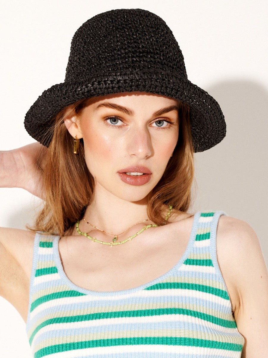 Headwear Angels Whisper | Dahlia Straw Bucket Hat Black