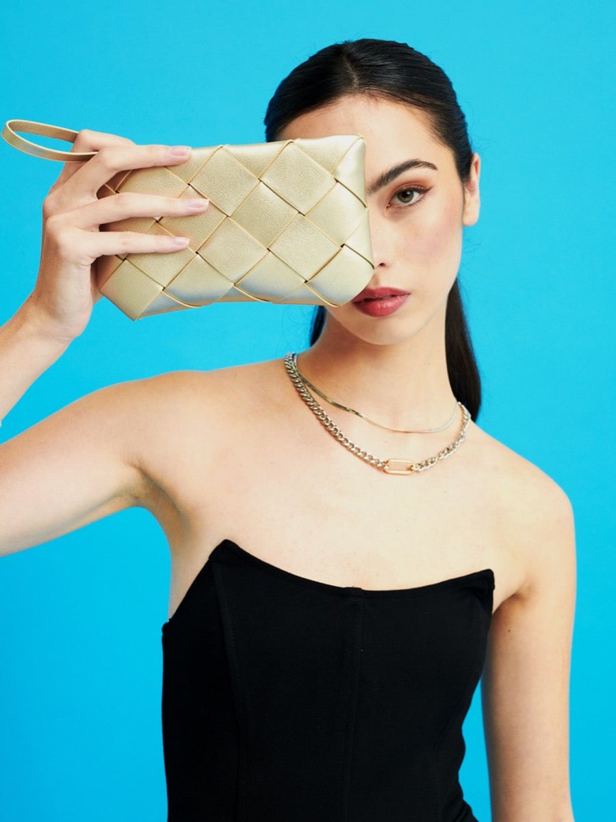 Bags Angels Whisper | Woven Pu Leather Clutch Bag