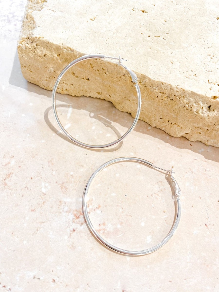 Jewellery Angels Whisper | 50Mm Classic Silver Plated Hoops