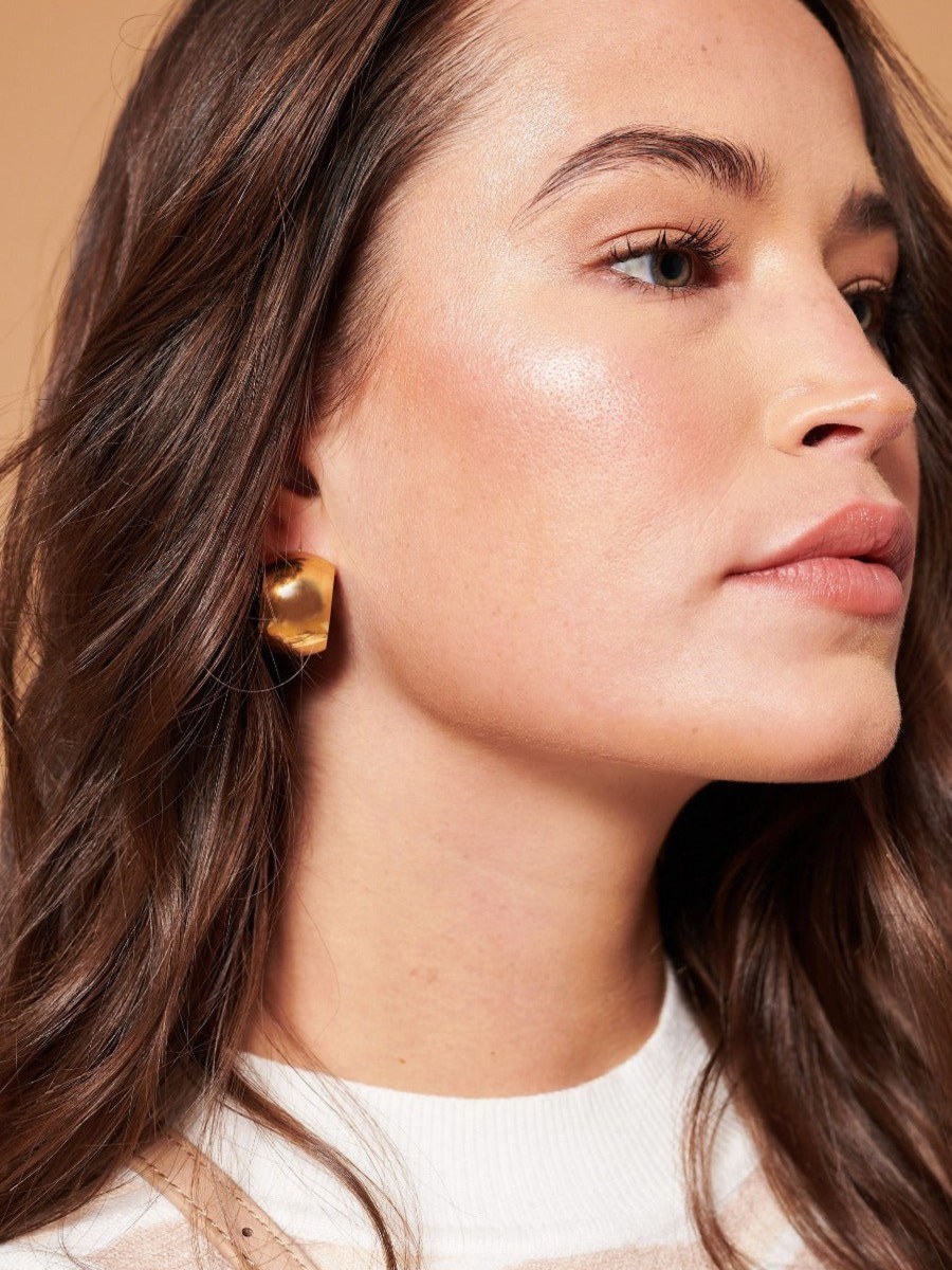 Jewellery Angels Whisper | Flat Half Loop Gold Plated Earrings