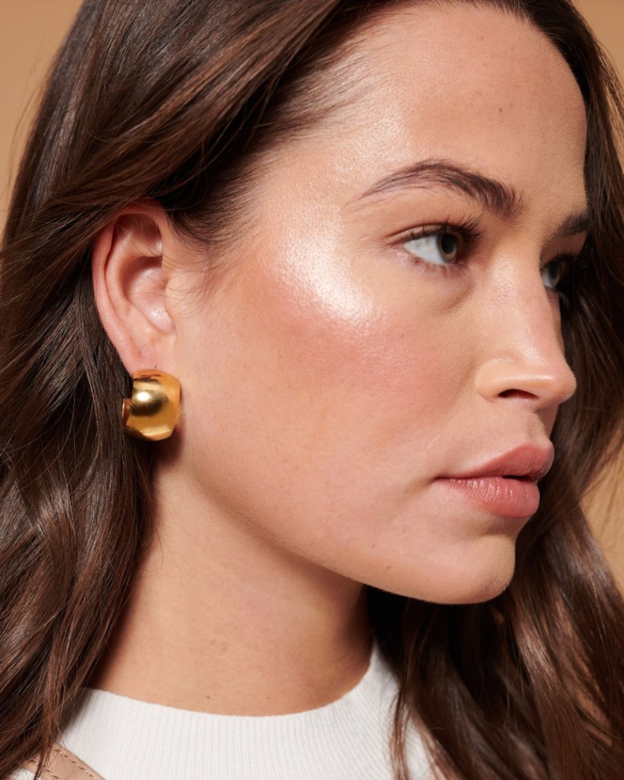 Jewellery Angels Whisper | Flat Half Loop Gold Plated Earrings