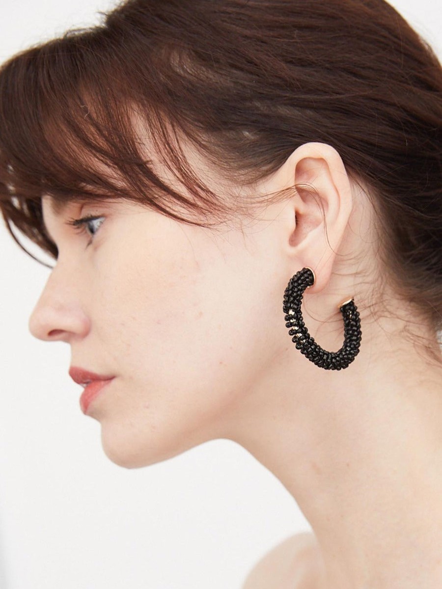 Jewellery Angels Whisper | Octavia Beaded Hoop Earrings Black