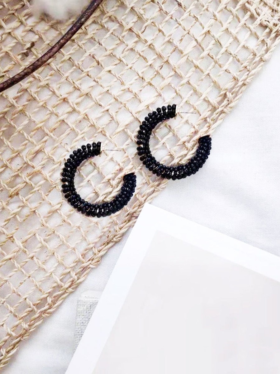 Jewellery Angels Whisper | Octavia Beaded Hoop Earrings Black