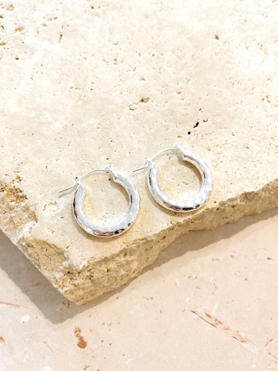 Jewellery Angels Whisper | Chloe Hammered Sliver Plated Hoop