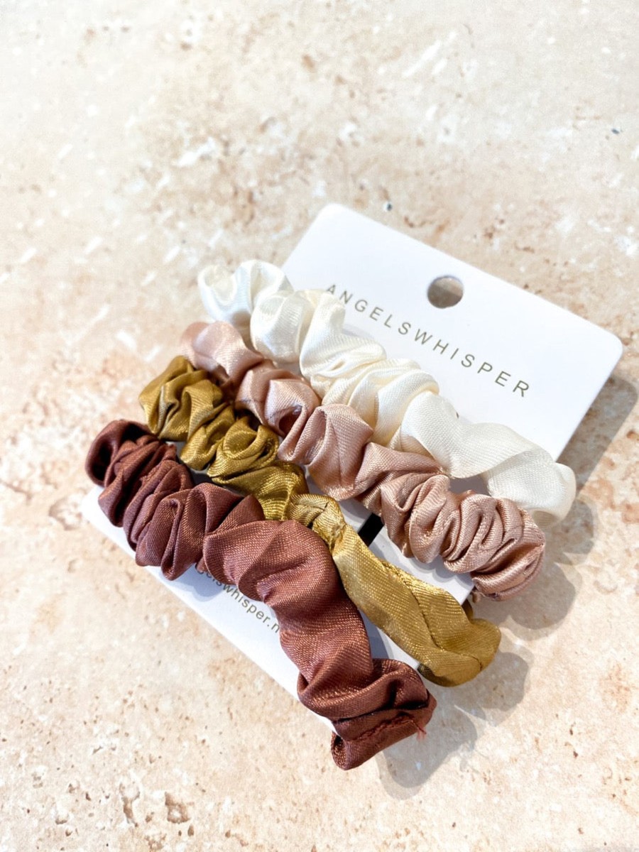 Hair Accessories Angels Whisper | Warm Neutrals Satin Scrunchie Pack