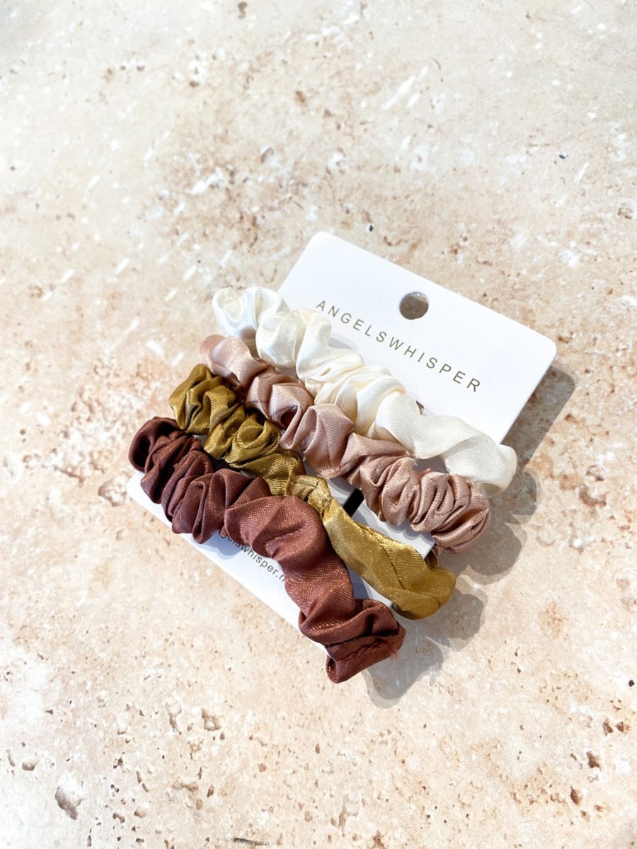 Hair Accessories Angels Whisper | Warm Neutrals Satin Scrunchie Pack