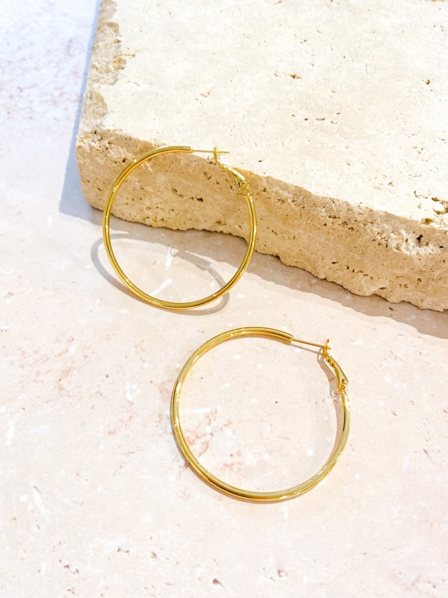 Jewellery Angels Whisper | 50Mm Classic Gold Plated Hoops