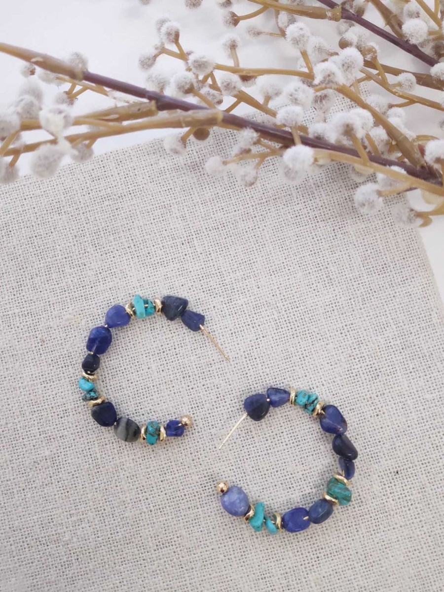 Jewellery Angels Whisper | Manon Beaded Hoop Earrings Blue