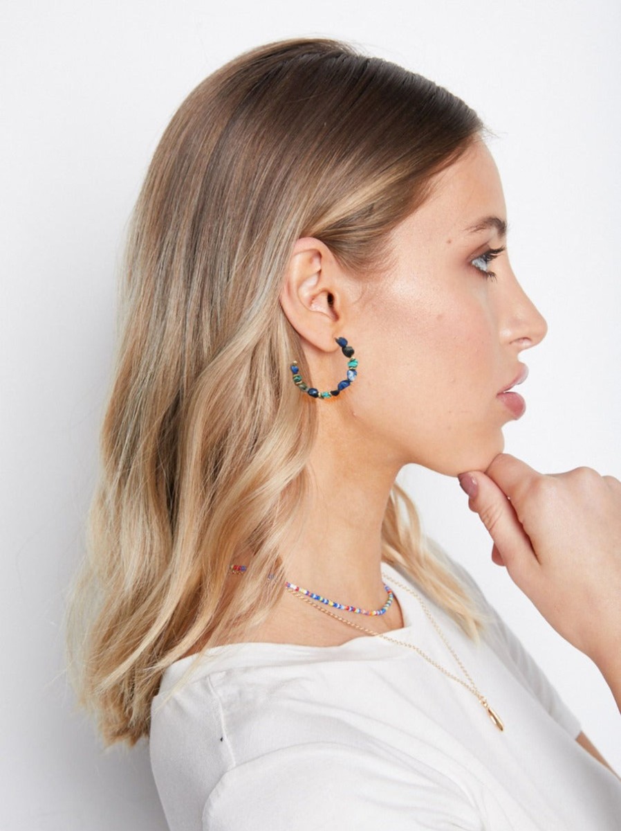 Jewellery Angels Whisper | Manon Beaded Hoop Earrings Blue