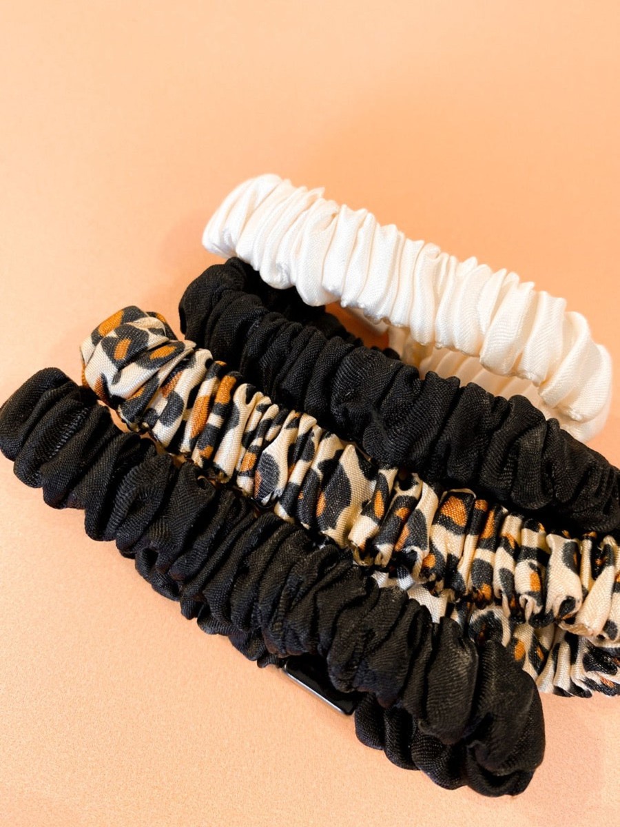 Hair Accessories Angels Whisper | Leopard Slim Satin Scrunchie Pack